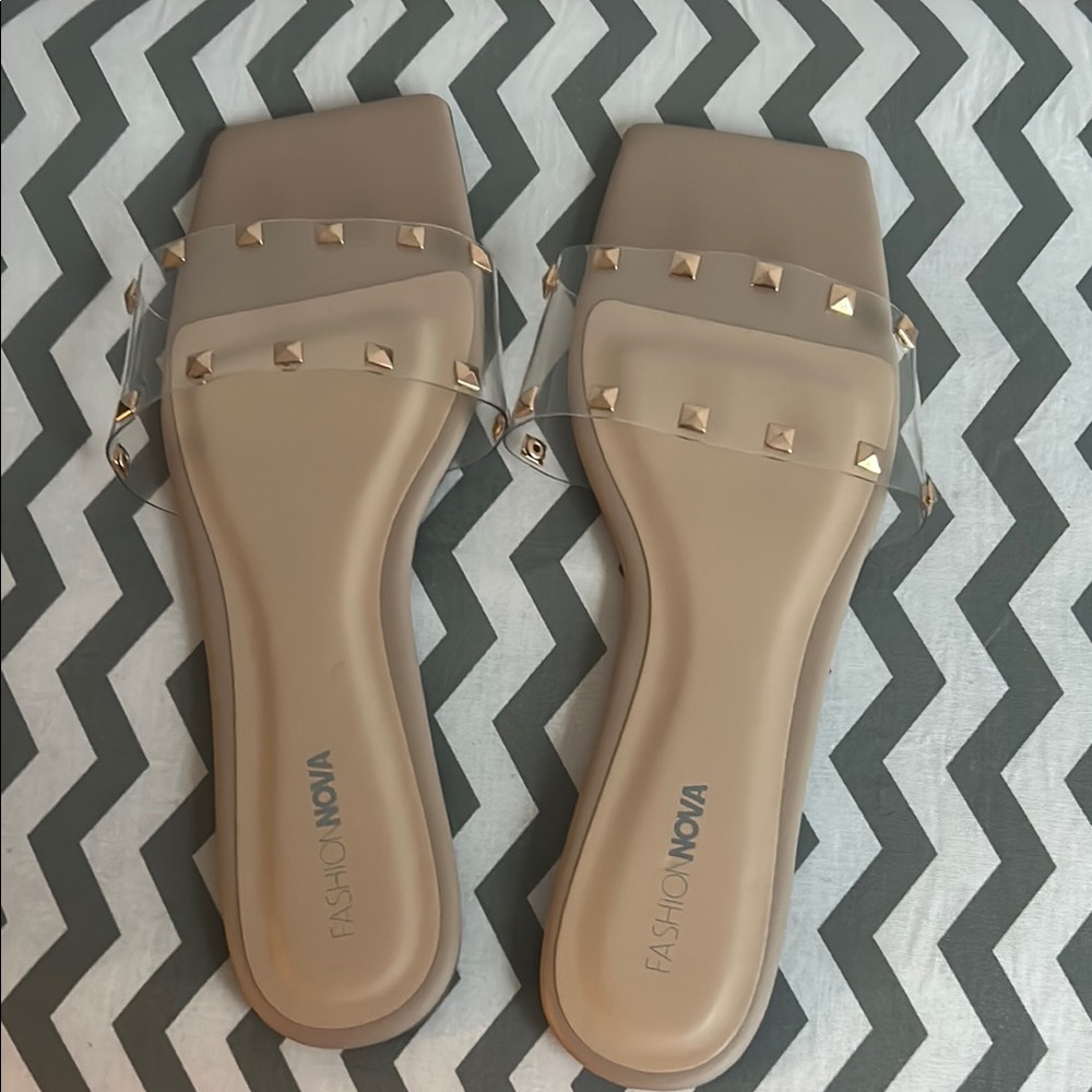 Fashion Nova Nude Studded Sandals